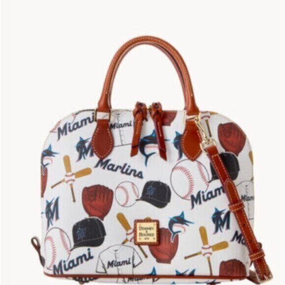 Dooney & Bourke Zip Zip Satchel Shoulder Handbag Miami MLB Marlins White - Picture 1 of 11
